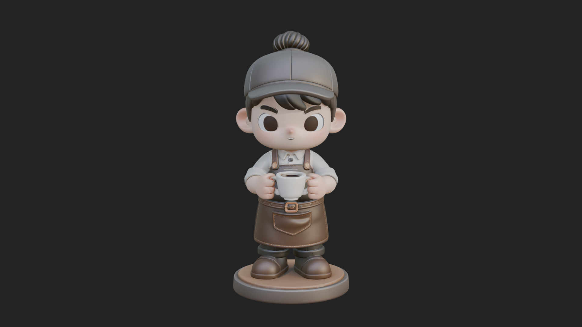 Chibi Barista with Cup Statue Design 4 3D Print Model 3D Model