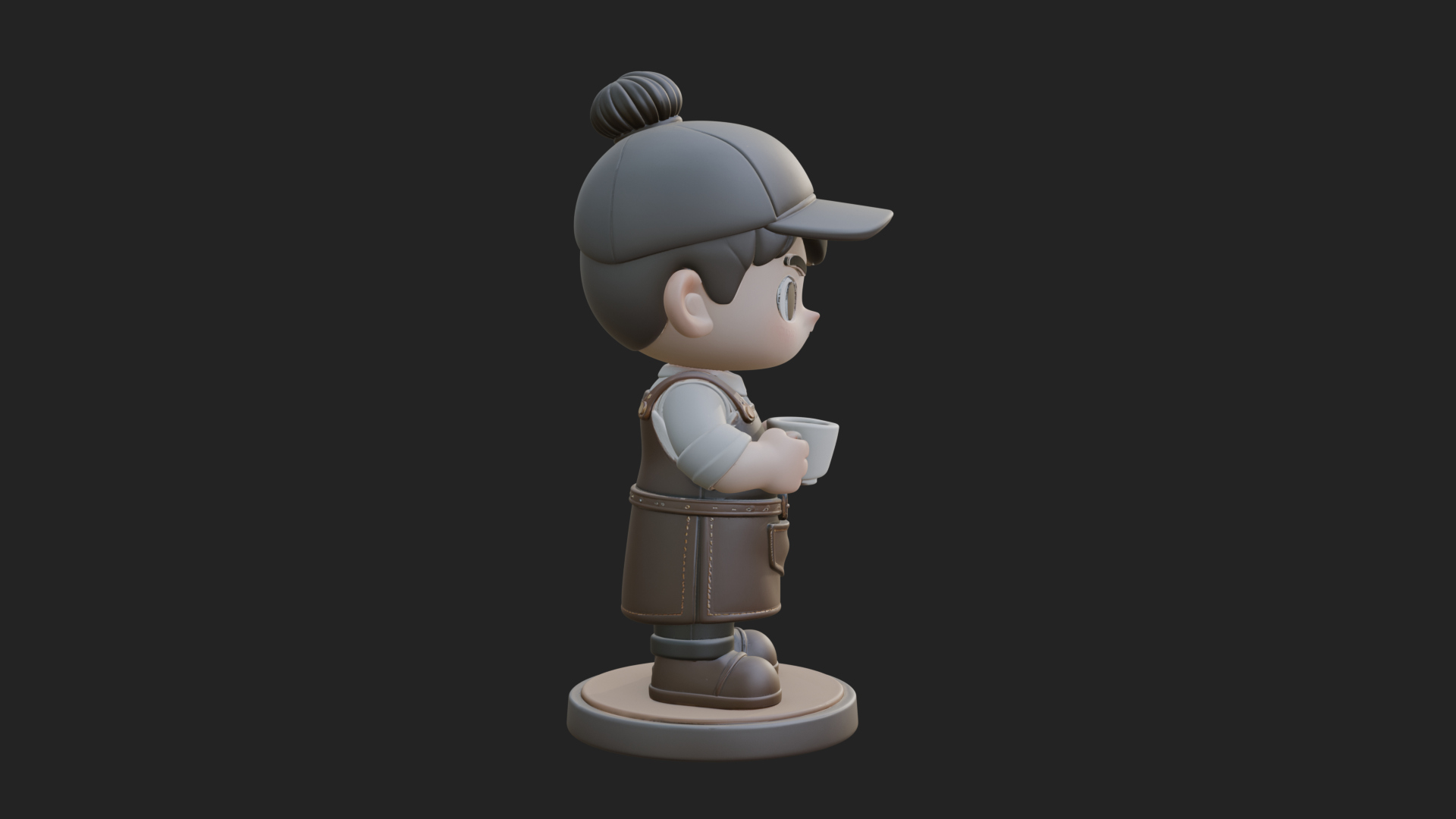 Chibi Barista with Cup Statue Design 4 3D Print Model 3D Model