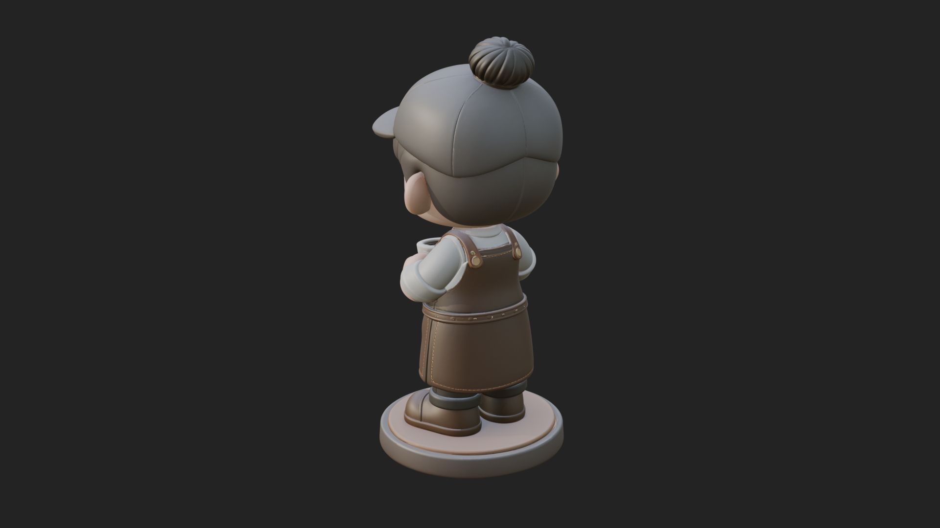 Chibi Barista with Cup Statue Design 4 3D Print Model 3D Model