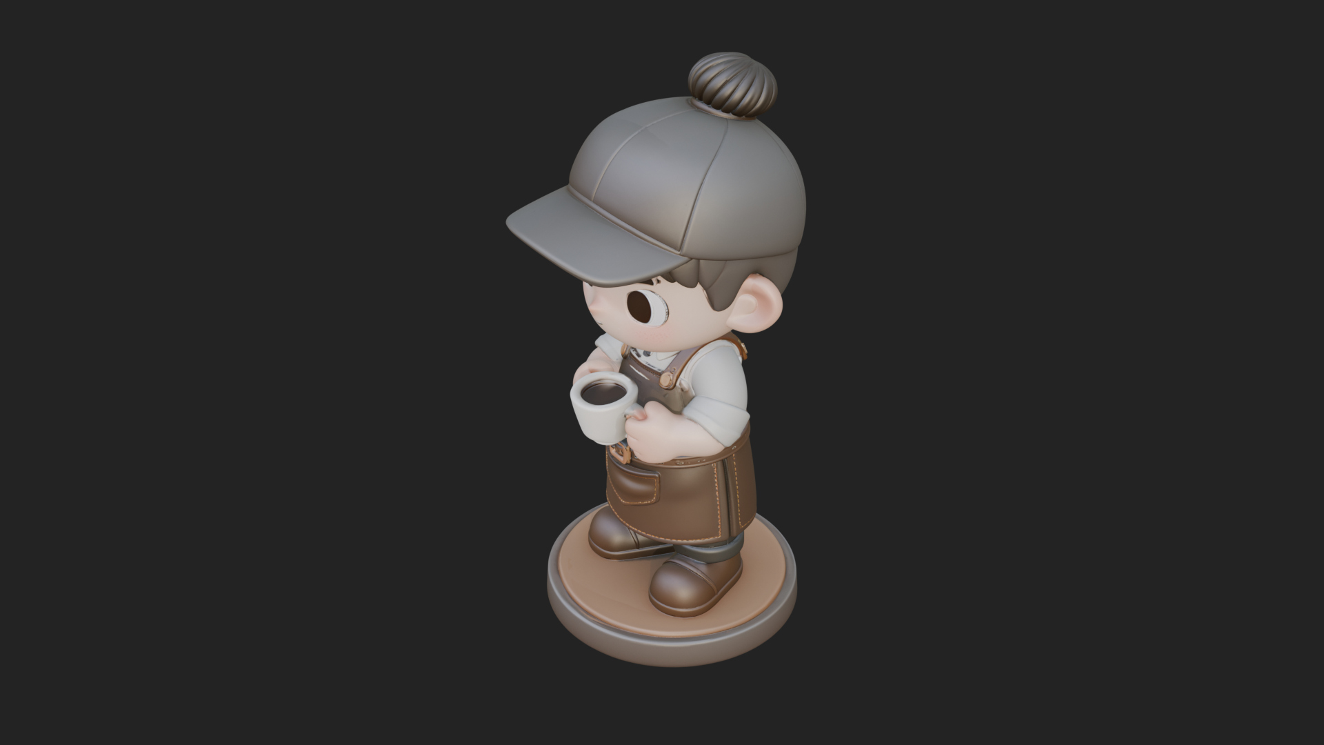 Chibi Barista with Cup Statue Design 4 3D Print Model 3D Model