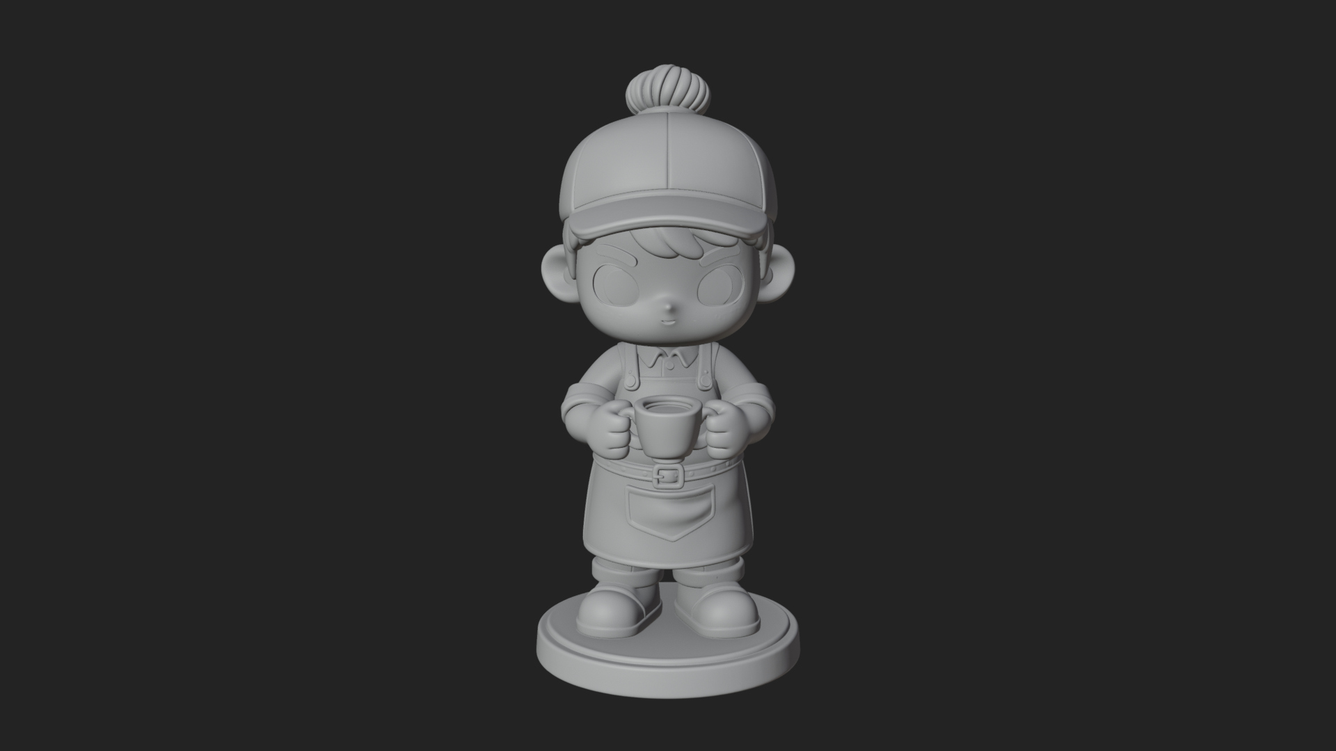 Chibi Barista with Cup Statue Design 4 3D Print Model 3D Model