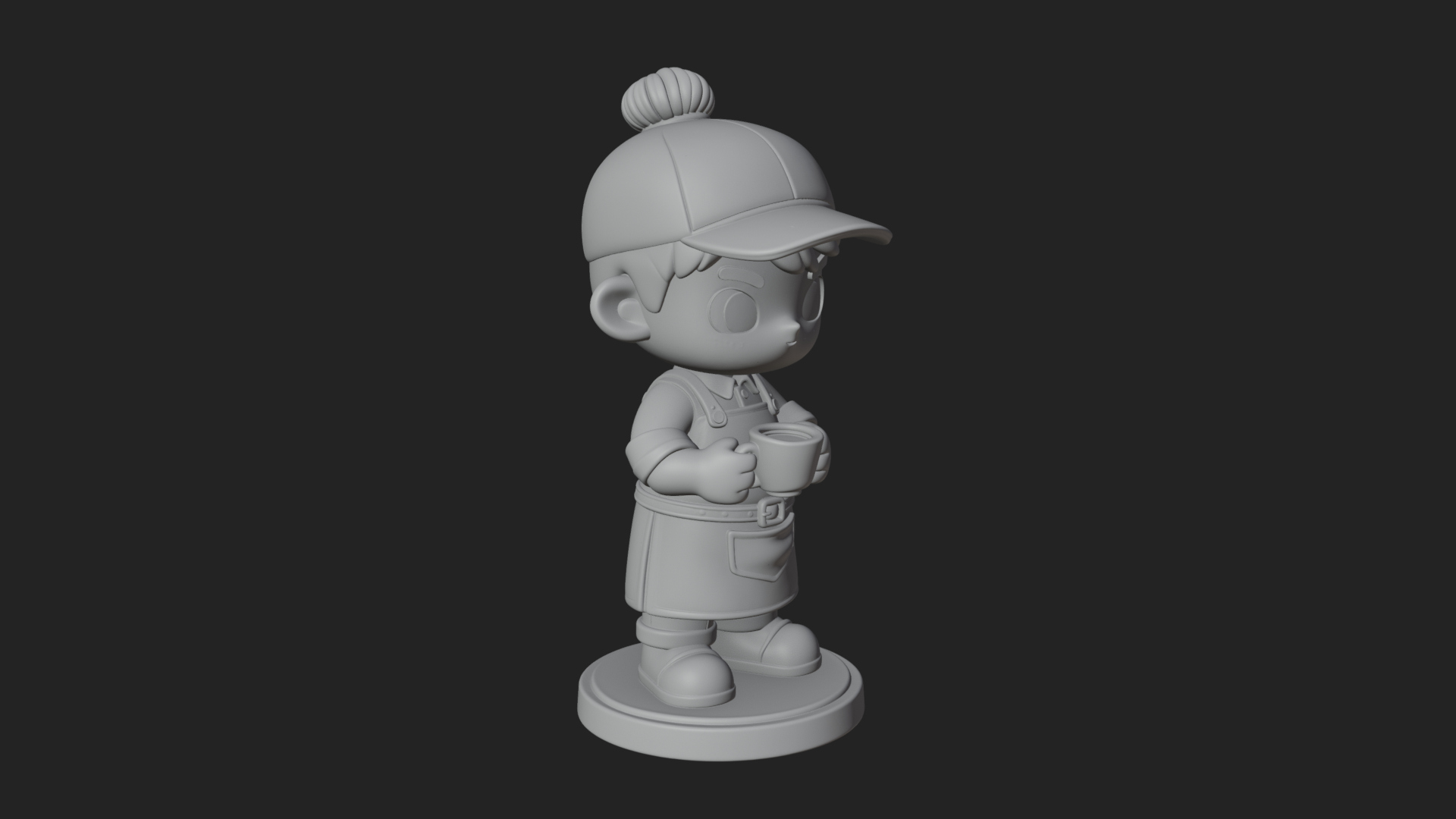 Chibi Barista with Cup Statue Design 4 3D Print Model 3D Model