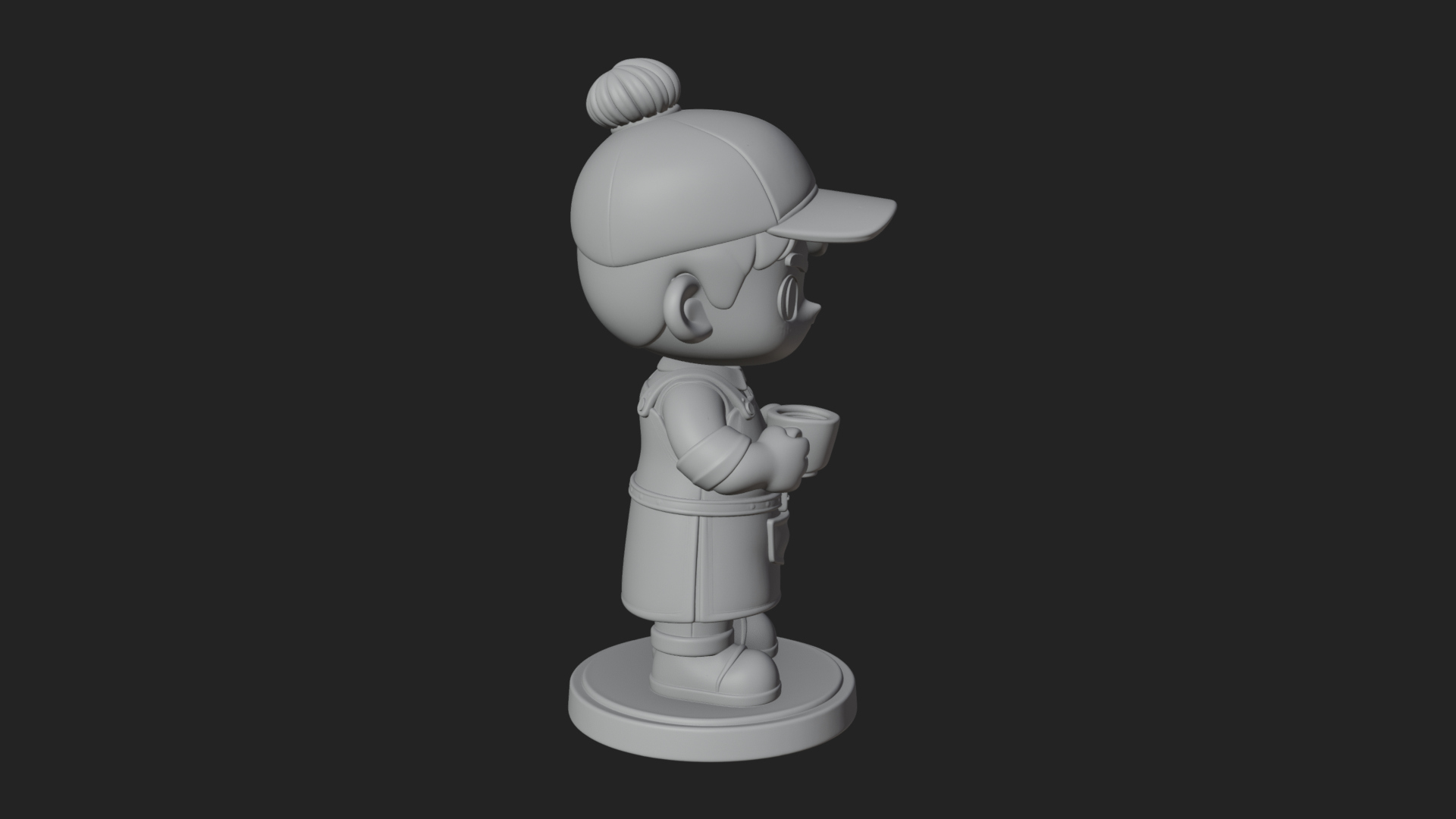 Chibi Barista with Cup Statue Design 4 3D Print Model 3D Model