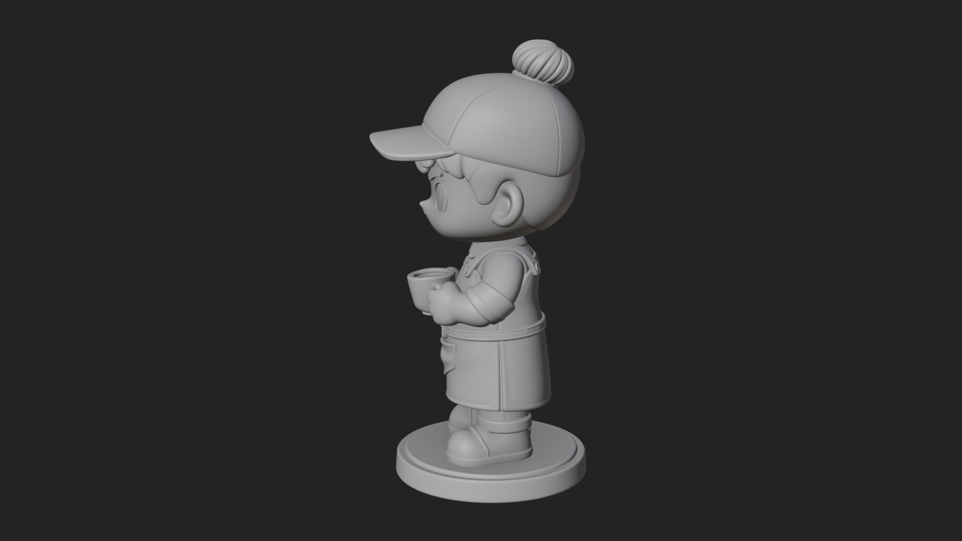 Chibi Barista with Cup Statue Design 4 3D Print Model 3D Model