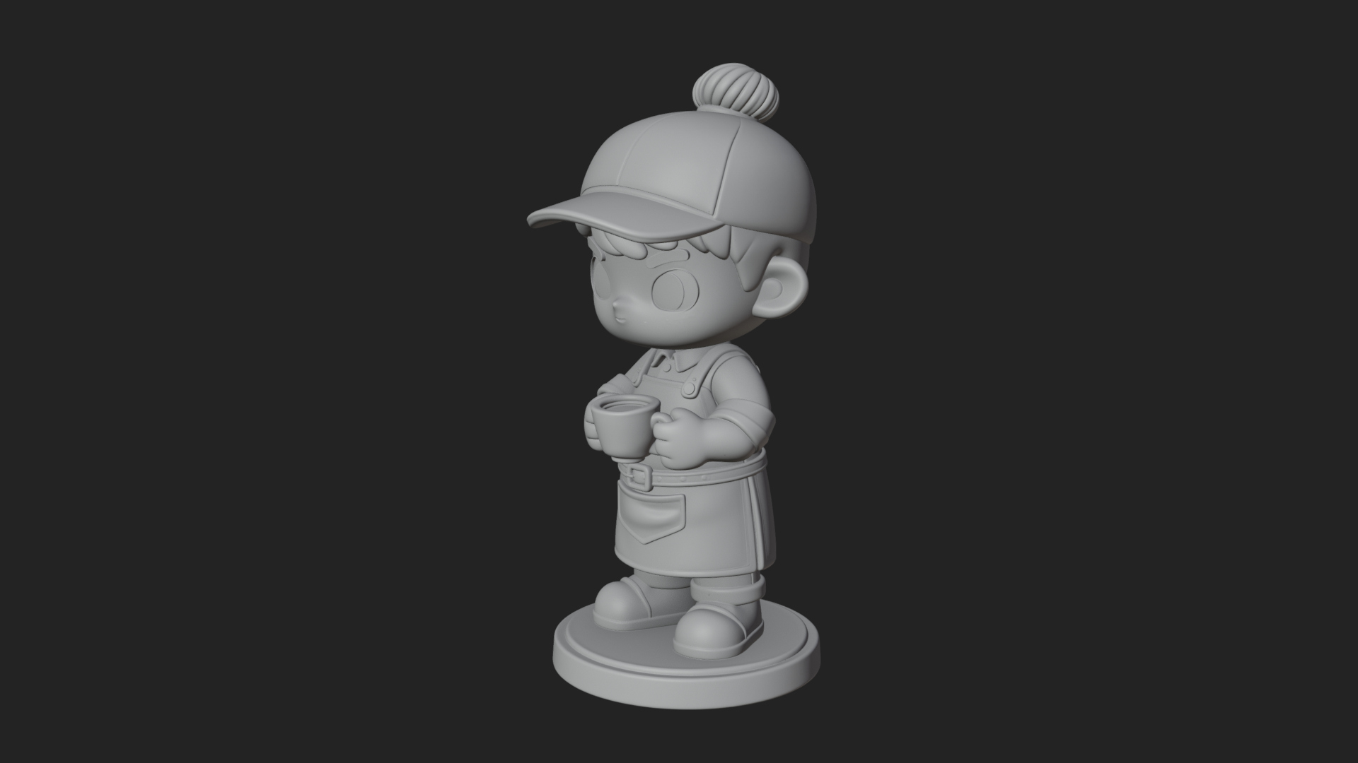 Chibi Barista with Cup Statue Design 4 3D Print Model 3D Model