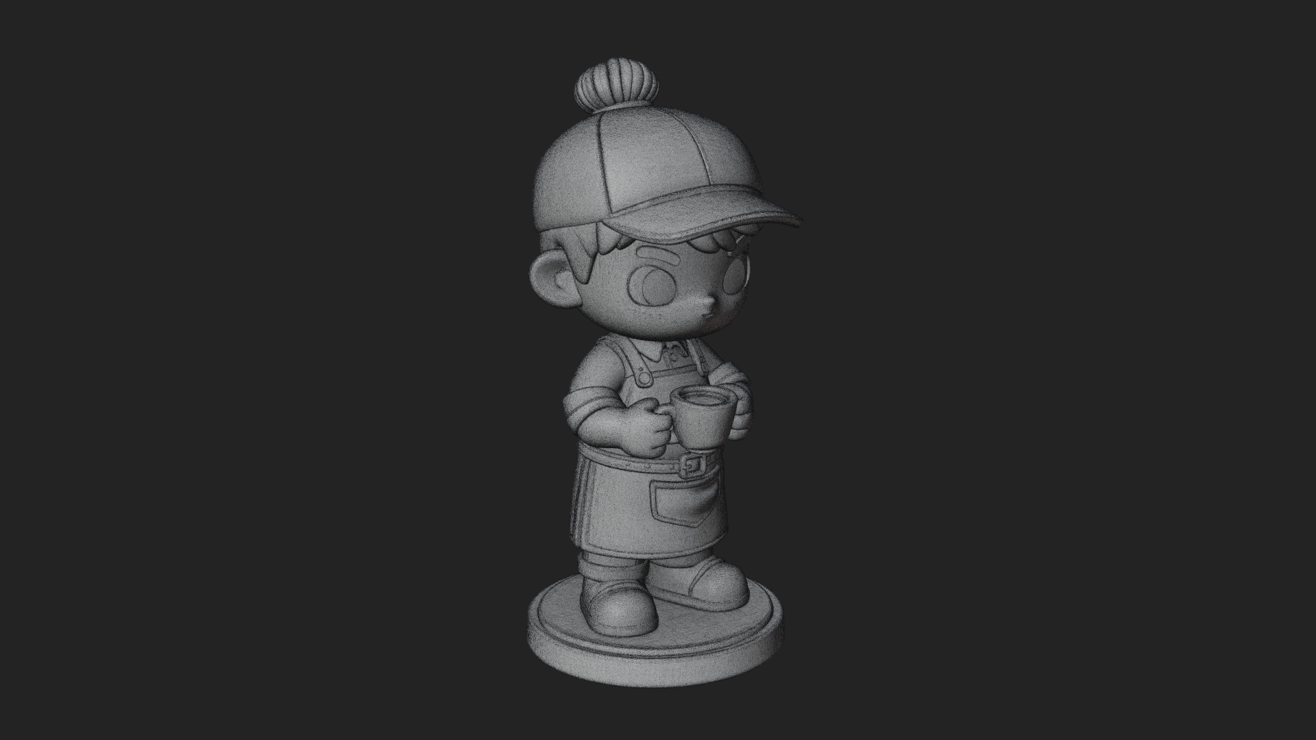 Chibi Barista with Cup Statue Design 4 3D Print Model 3D Model