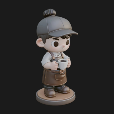 Chibi Barista with Cup Statue Design 4 3D Print Model