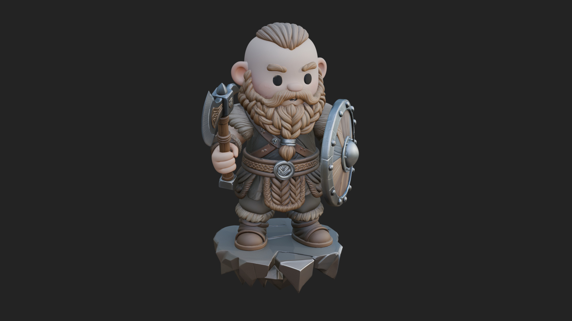Chibi Bearded Dwarf With Axe Statue Design 1 3D Print Model 3D Model
