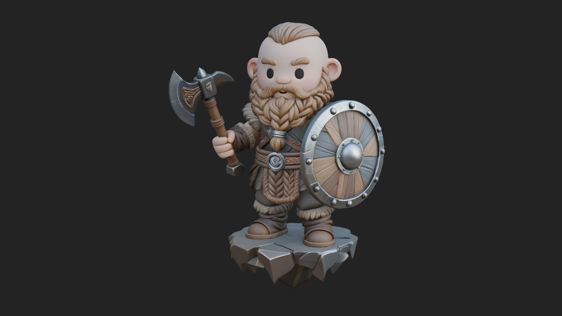 Chibi Bearded Dwarf With Axe Statue Design 1 3D Print Model 3D Model