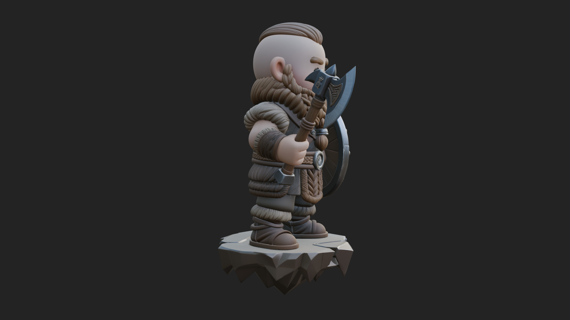 Chibi Bearded Dwarf With Axe Statue Design 1 3D Print Model 3D Model