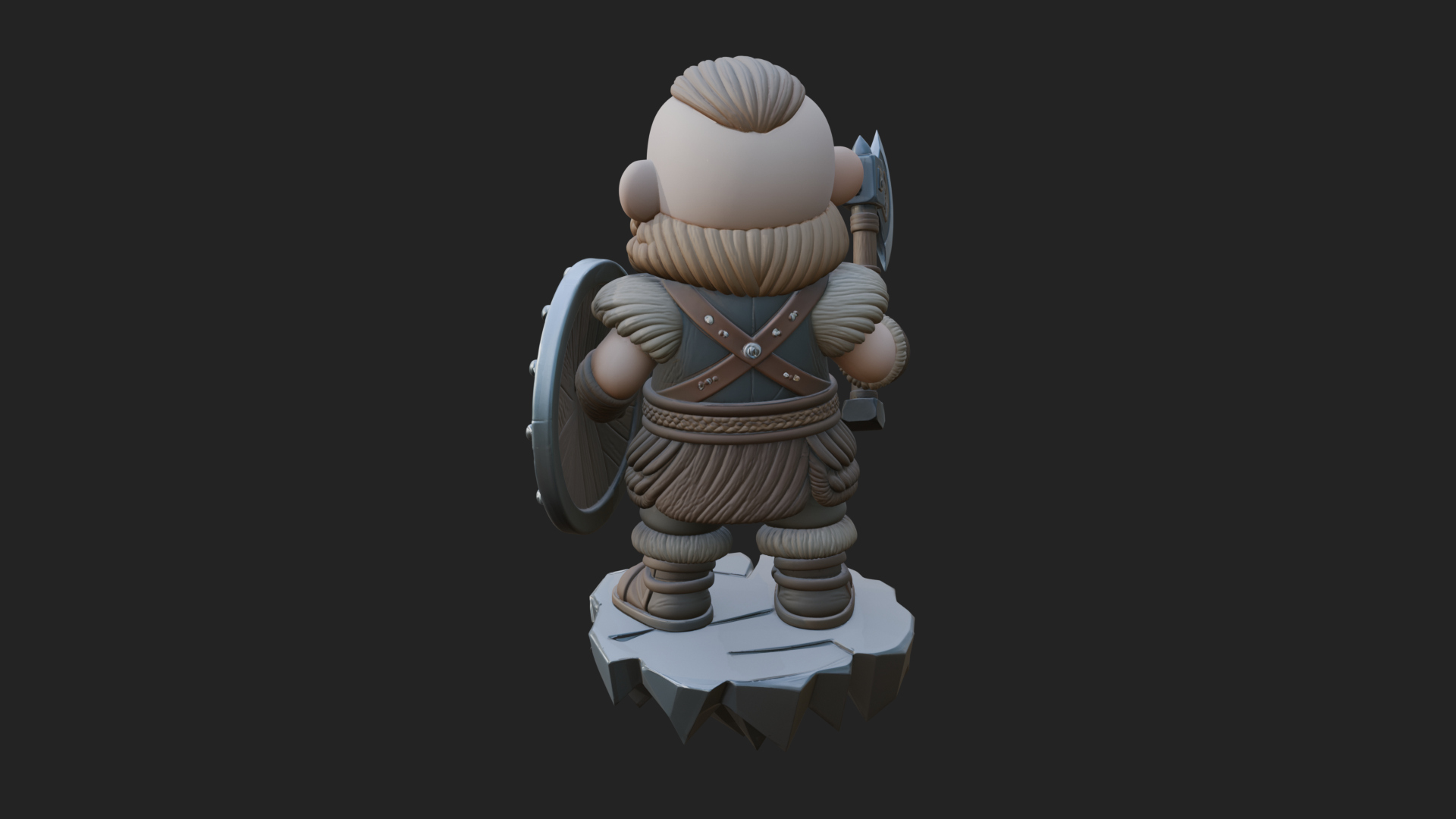 Chibi Bearded Dwarf With Axe Statue Design 1 3D Print Model 3D Model