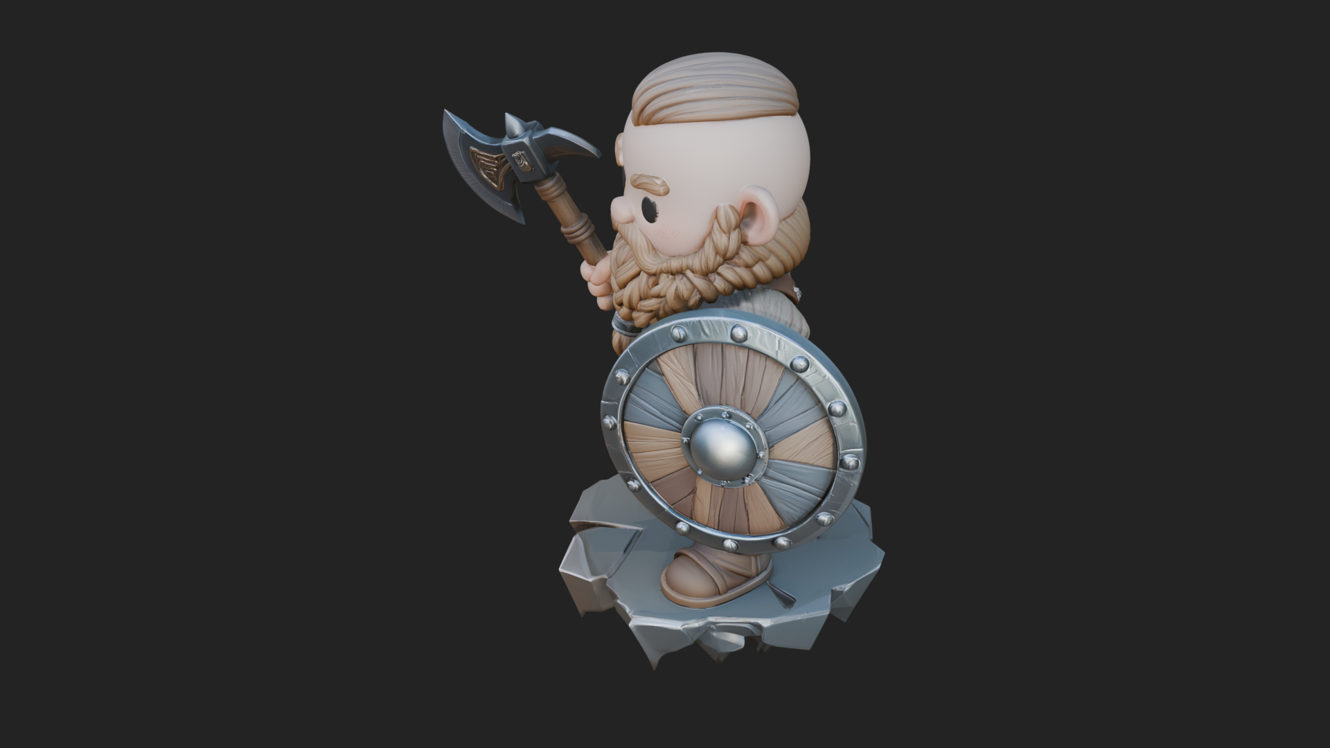 Chibi Bearded Dwarf With Axe Statue Design 1 3D Print Model 3D Model