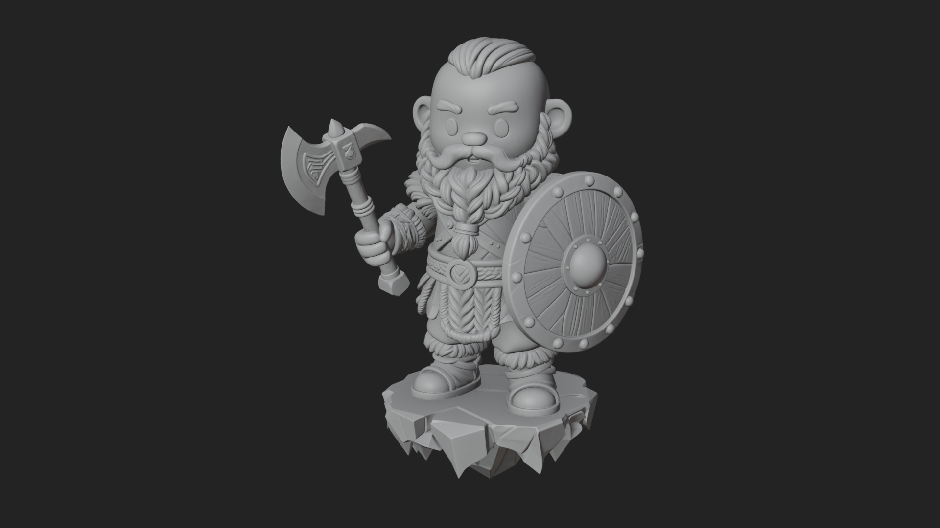 Chibi Bearded Dwarf With Axe Statue Design 1 3D Print Model 3D Model