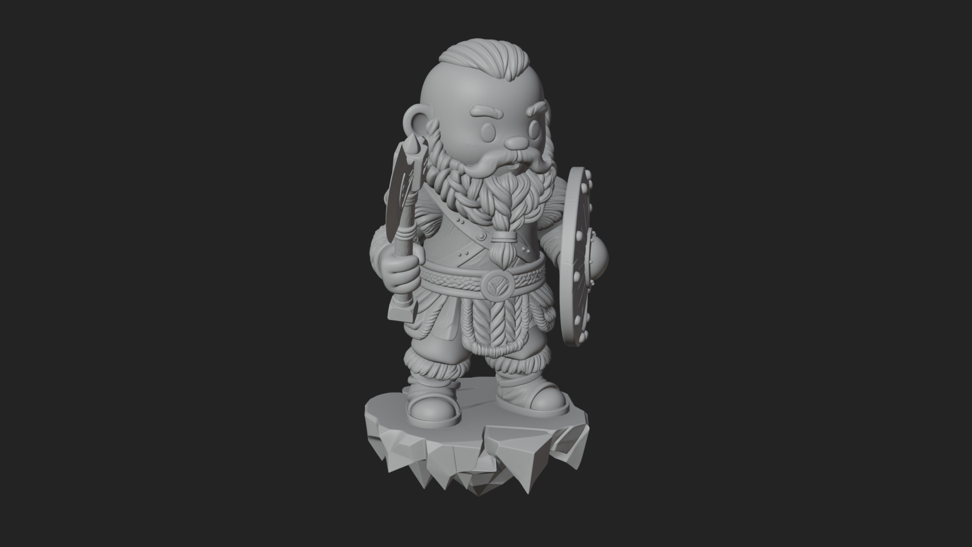 Chibi Bearded Dwarf With Axe Statue Design 1 3D Print Model 3D Model