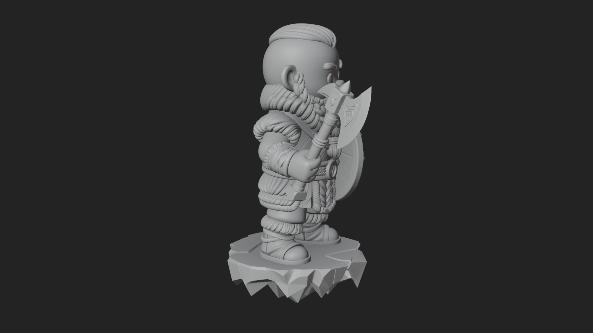 Chibi Bearded Dwarf With Axe Statue Design 1 3D Print Model 3D Model