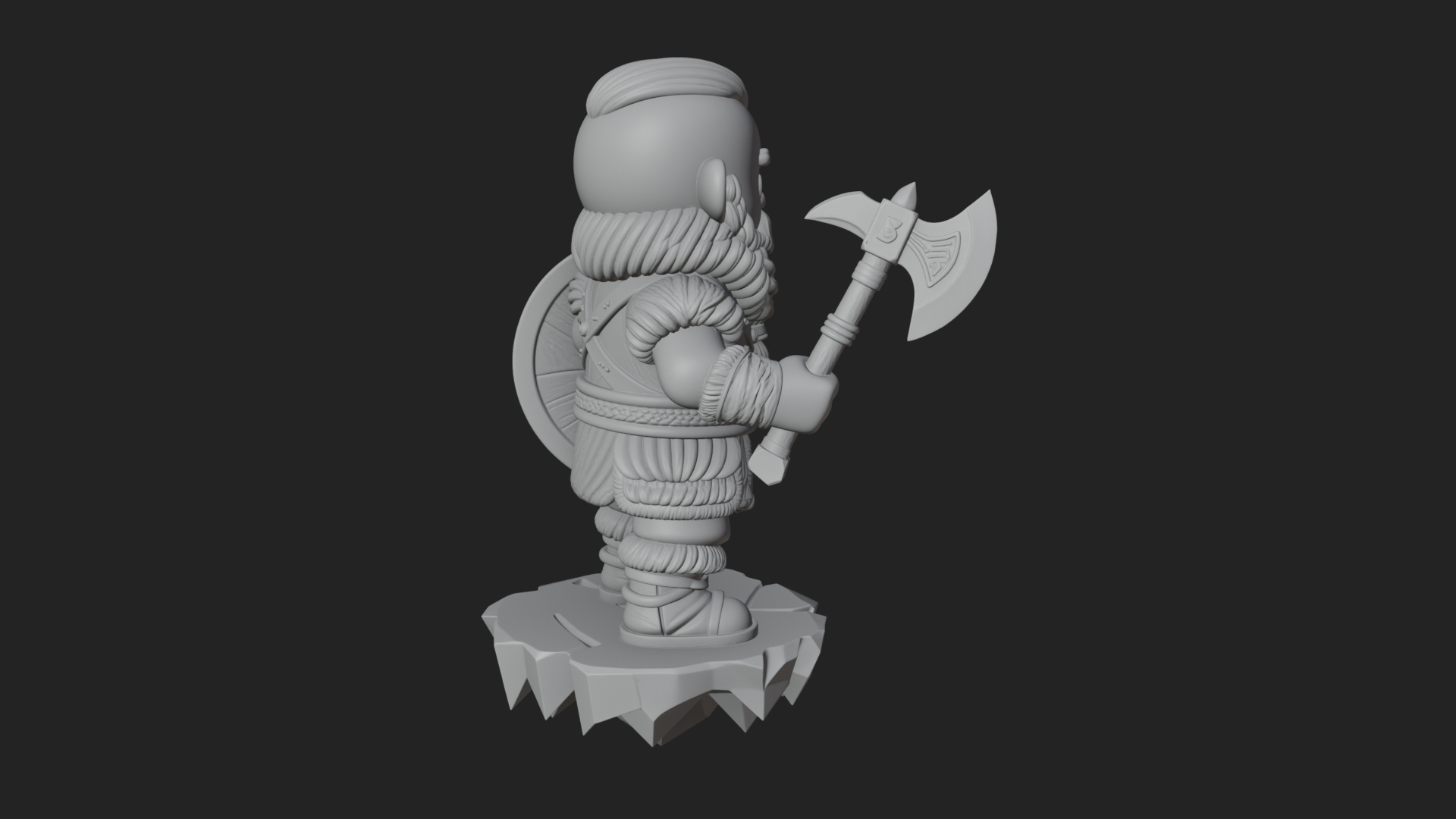 Chibi Bearded Dwarf With Axe Statue Design 1 3D Print Model 3D Model