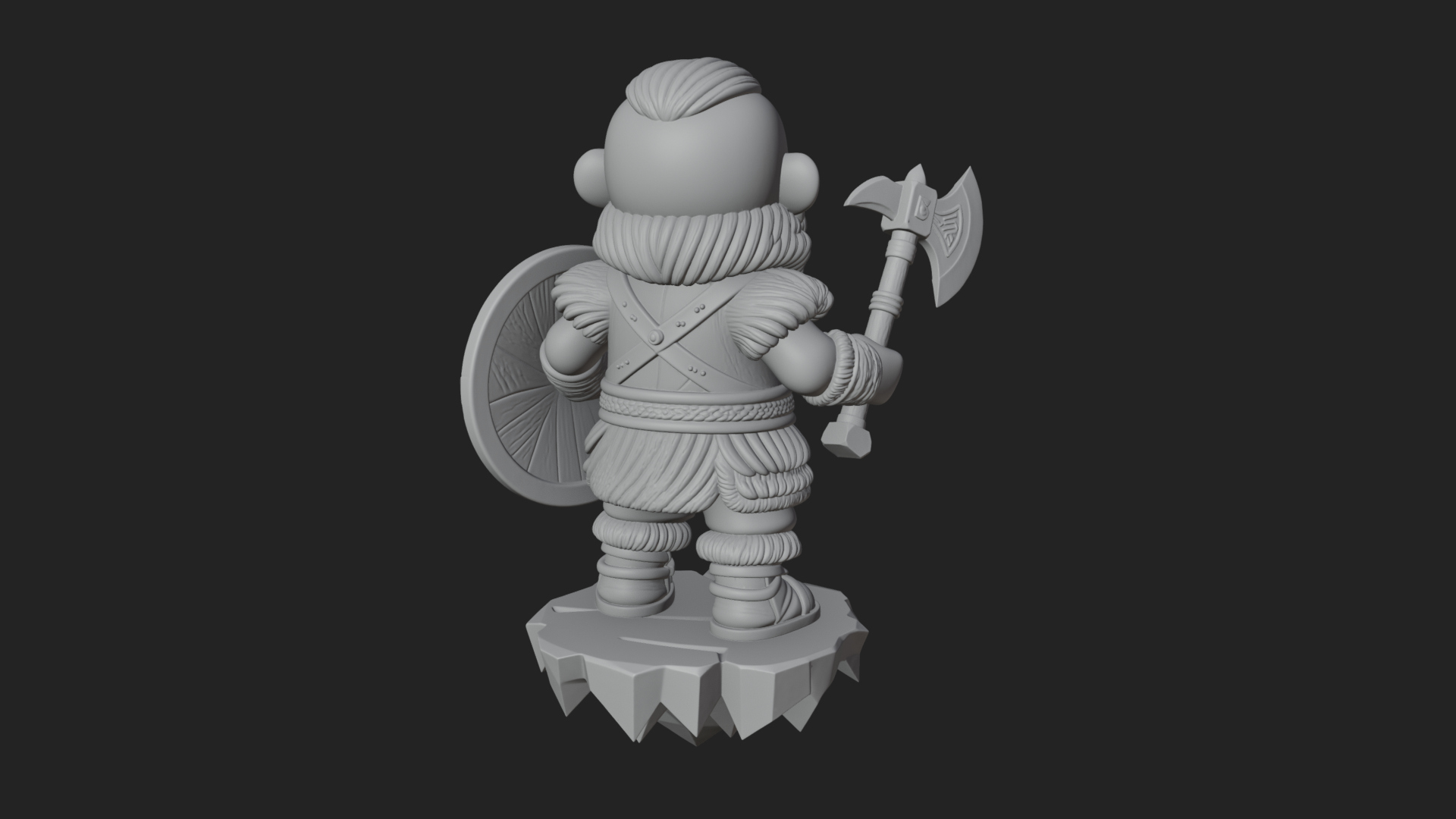 Chibi Bearded Dwarf With Axe Statue Design 1 3D Print Model 3D Model