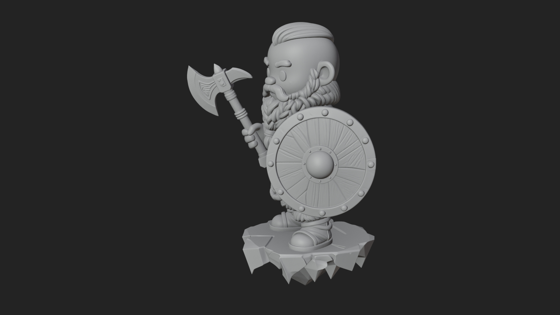 Chibi Bearded Dwarf With Axe Statue Design 1 3D Print Model 3D Model