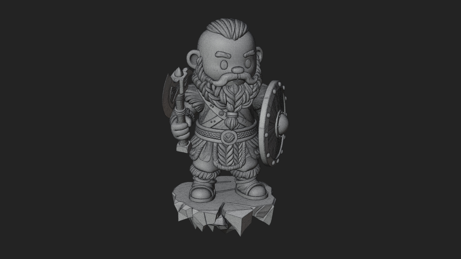 Chibi Bearded Dwarf With Axe Statue Design 1 3D Print Model 3D Model