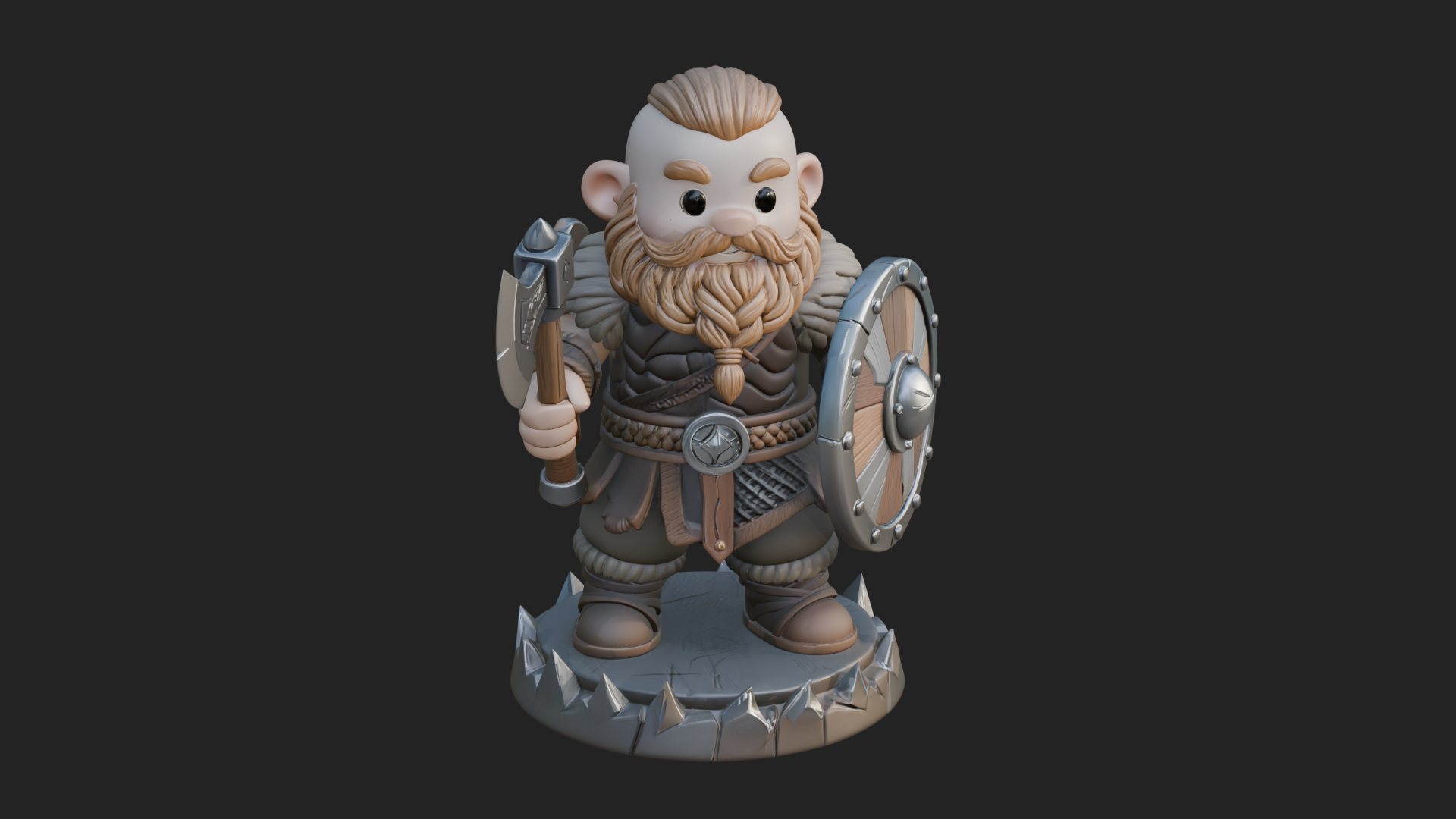 Chibi Bearded Dwarf With Axe Statue Design 2 3D Print Model 3D Model