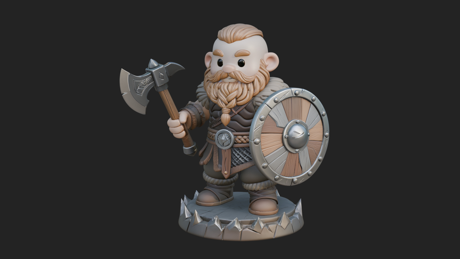 Chibi Bearded Dwarf With Axe Statue Design 2 3D Print Model 3D Model