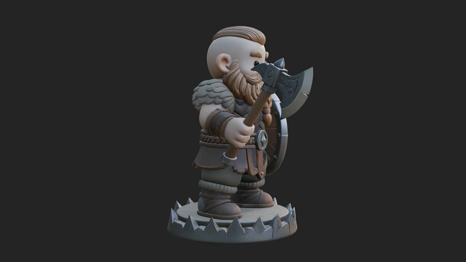 Chibi Bearded Dwarf With Axe Statue Design 2 3D Print Model 3D Model