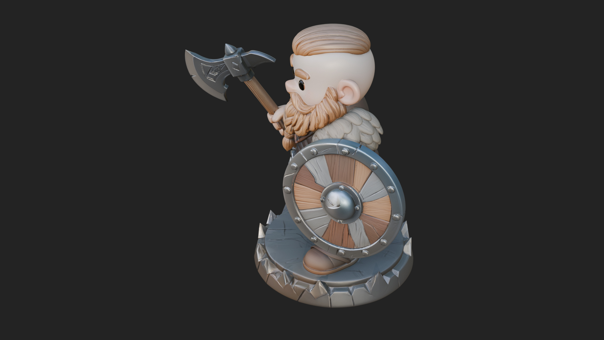 Chibi Bearded Dwarf With Axe Statue Design 2 3D Print Model 3D Model