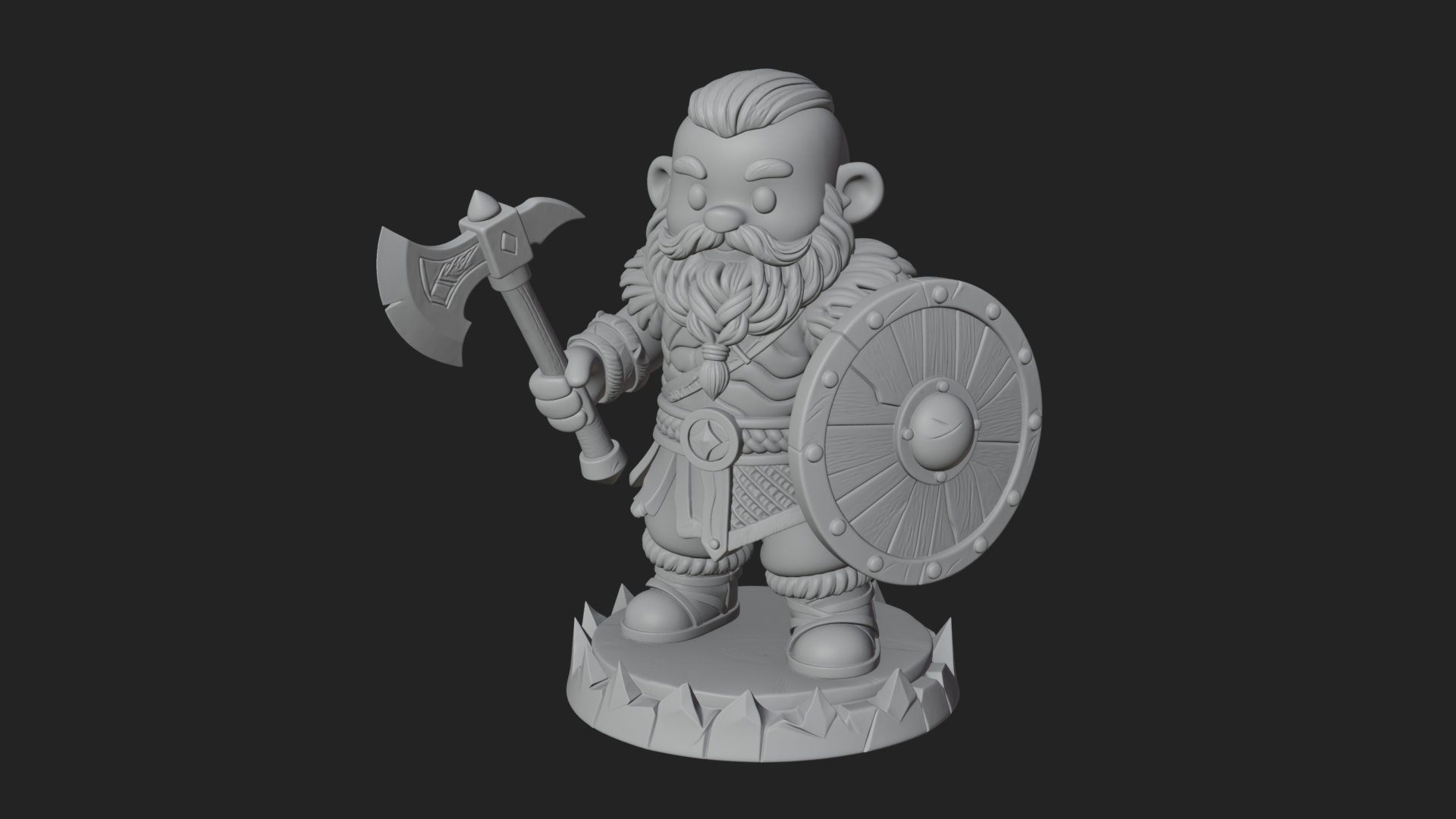 Chibi Bearded Dwarf With Axe Statue Design 2 3D Print Model 3D Model