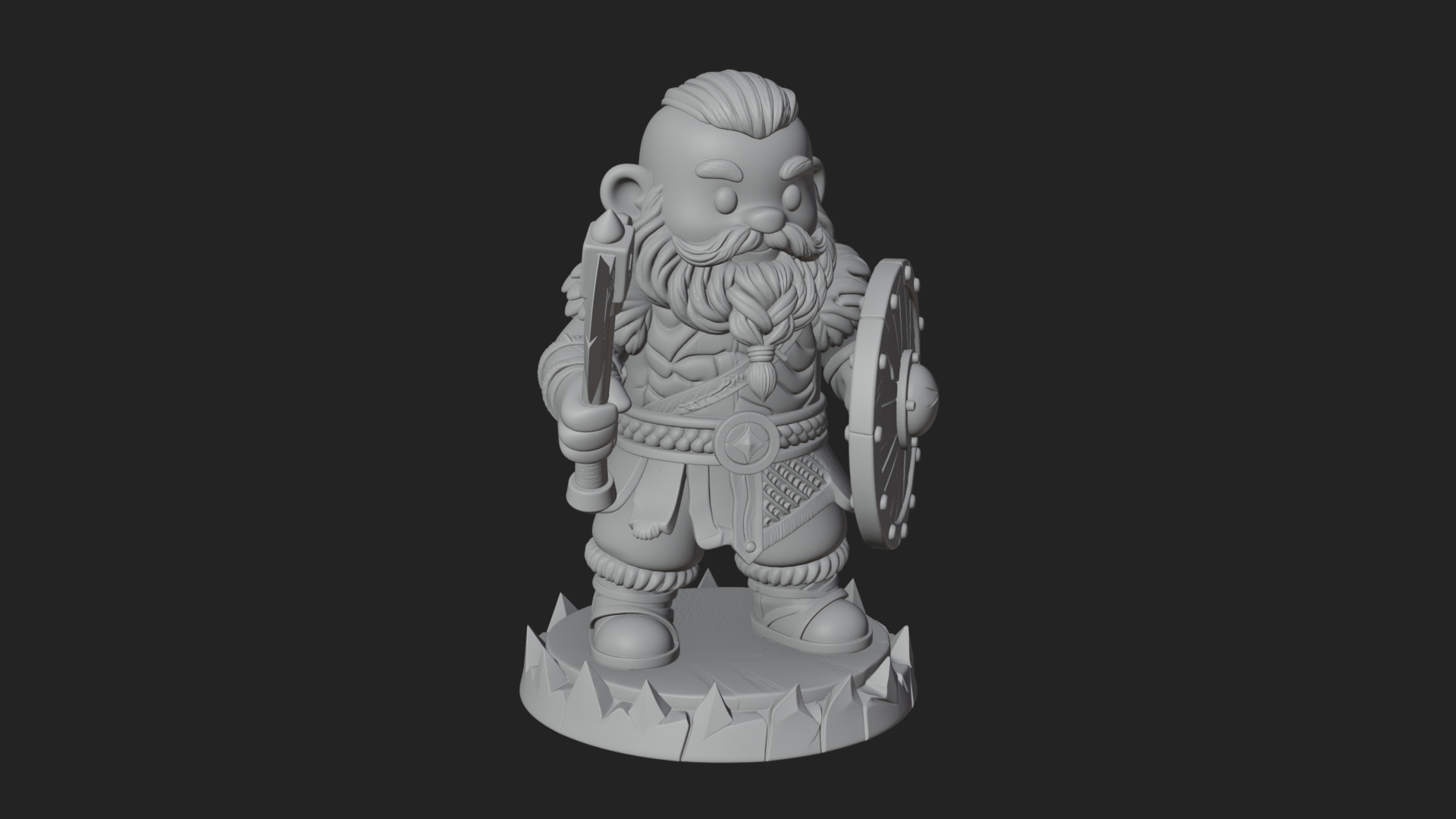 Chibi Bearded Dwarf With Axe Statue Design 2 3D Print Model 3D Model