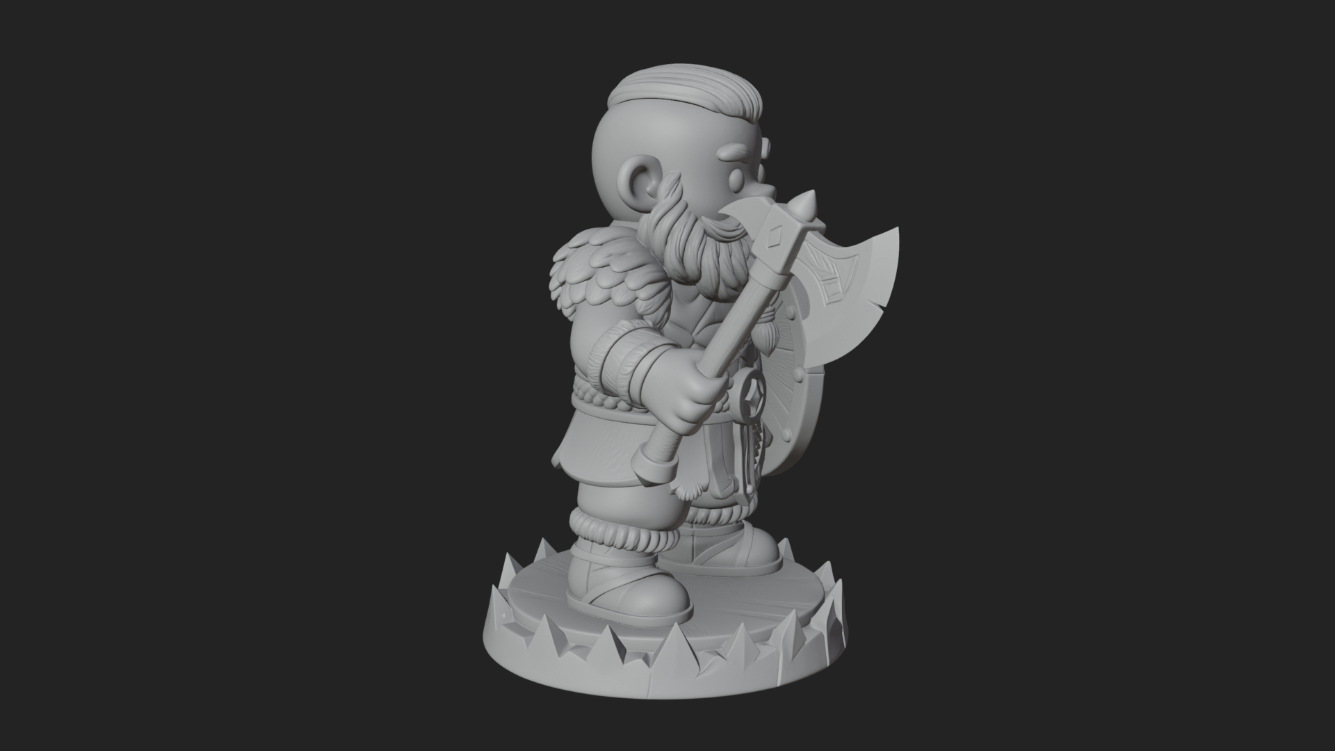 Chibi Bearded Dwarf With Axe Statue Design 2 3D Print Model 3D Model