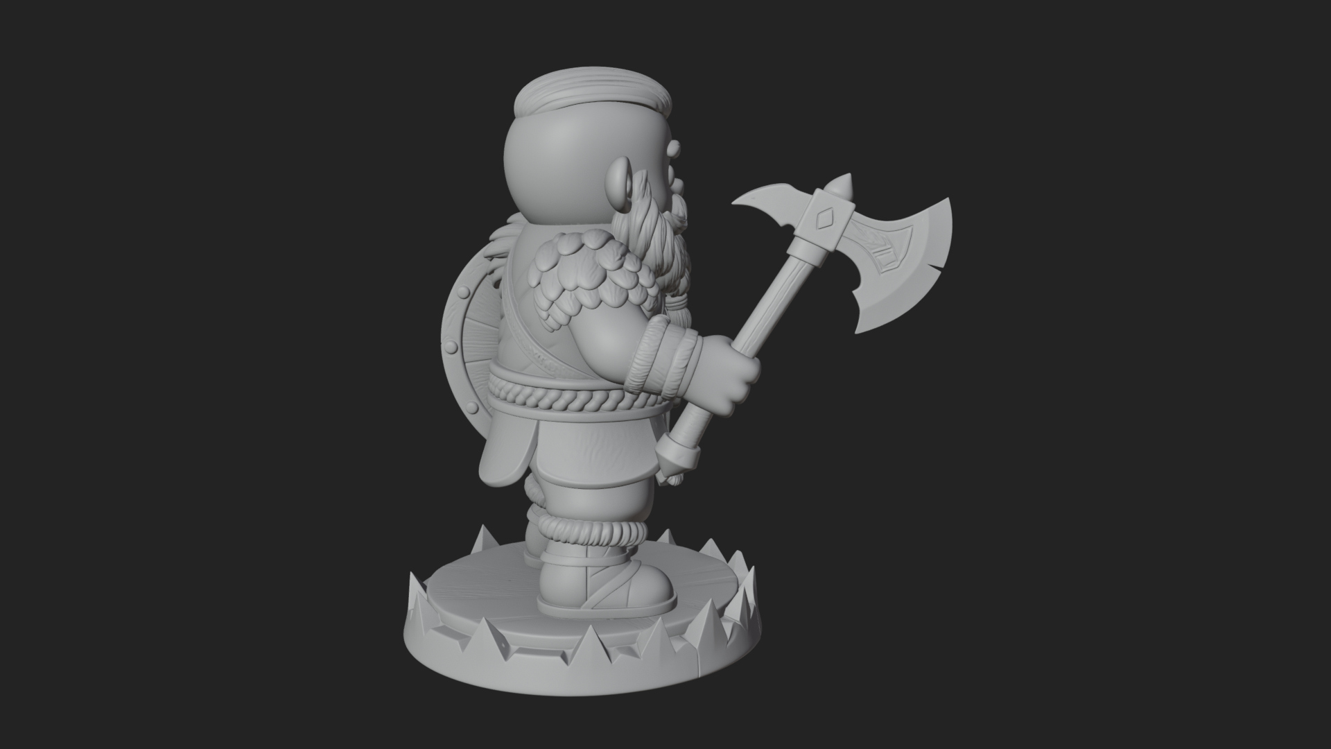 Chibi Bearded Dwarf With Axe Statue Design 2 3D Print Model 3D Model