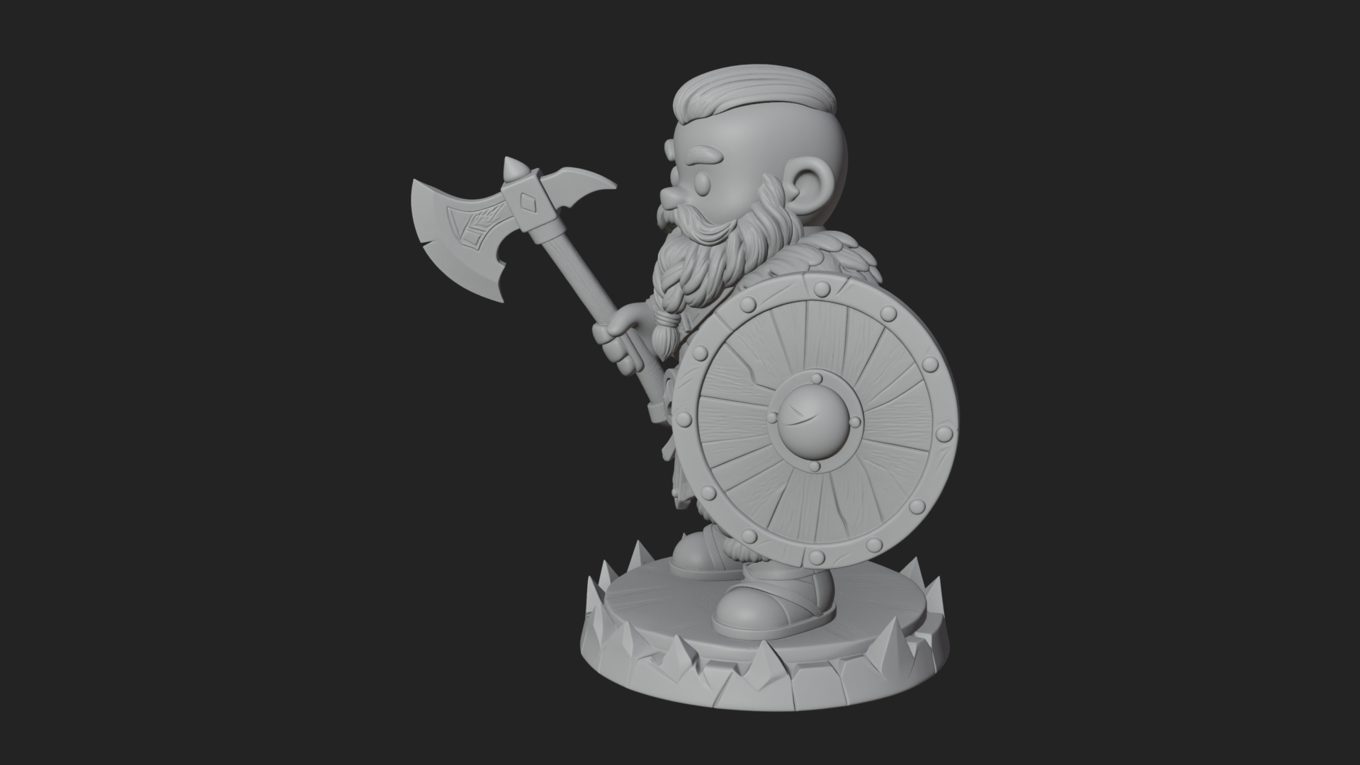 Chibi Bearded Dwarf With Axe Statue Design 2 3D Print Model 3D Model