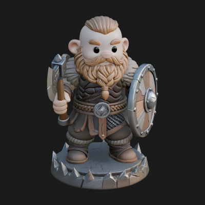 Chibi Bearded Dwarf With Axe Statue Design 2 3D Print Model