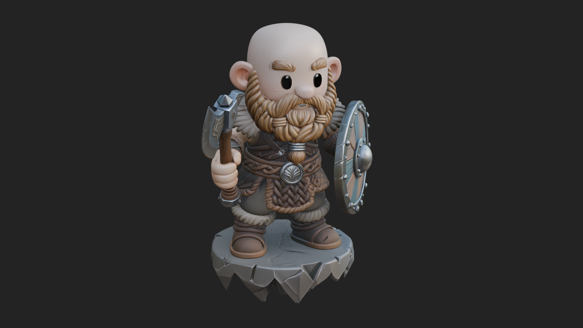 Chibi Bearded Dwarf With Axe Statue Design 3 3D Print Model 3D Model
