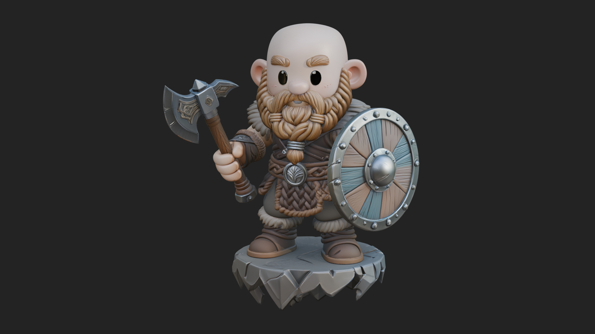 Chibi Bearded Dwarf With Axe Statue Design 3 3D Print Model 3D Model