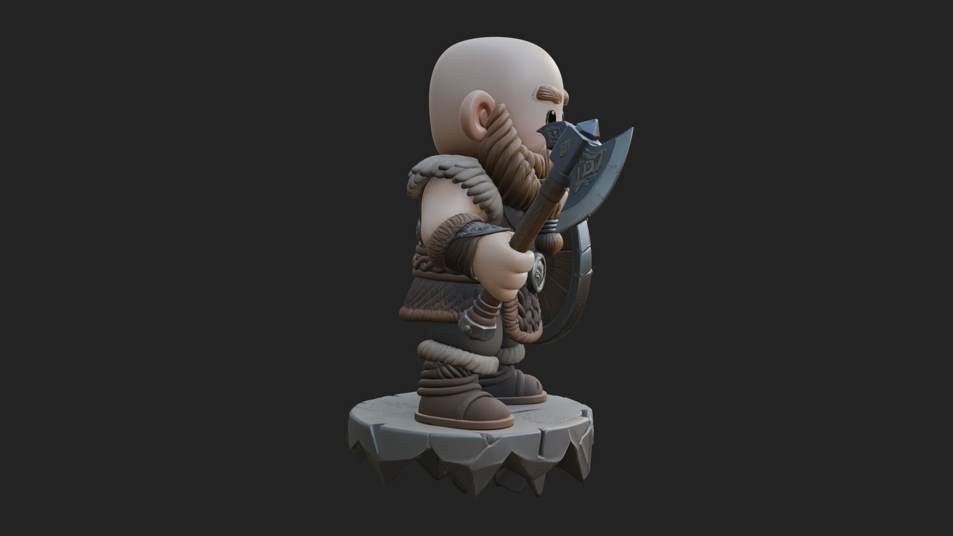 Chibi Bearded Dwarf With Axe Statue Design 3 3D Print Model 3D Model