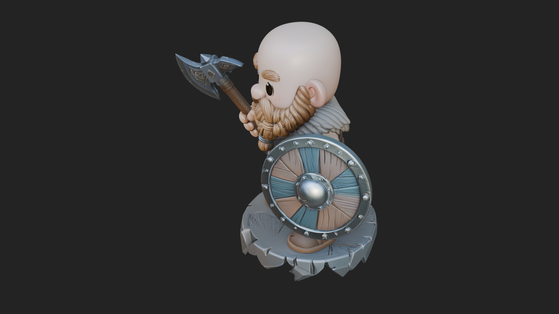 Chibi Bearded Dwarf With Axe Statue Design 3 3D Print Model 3D Model