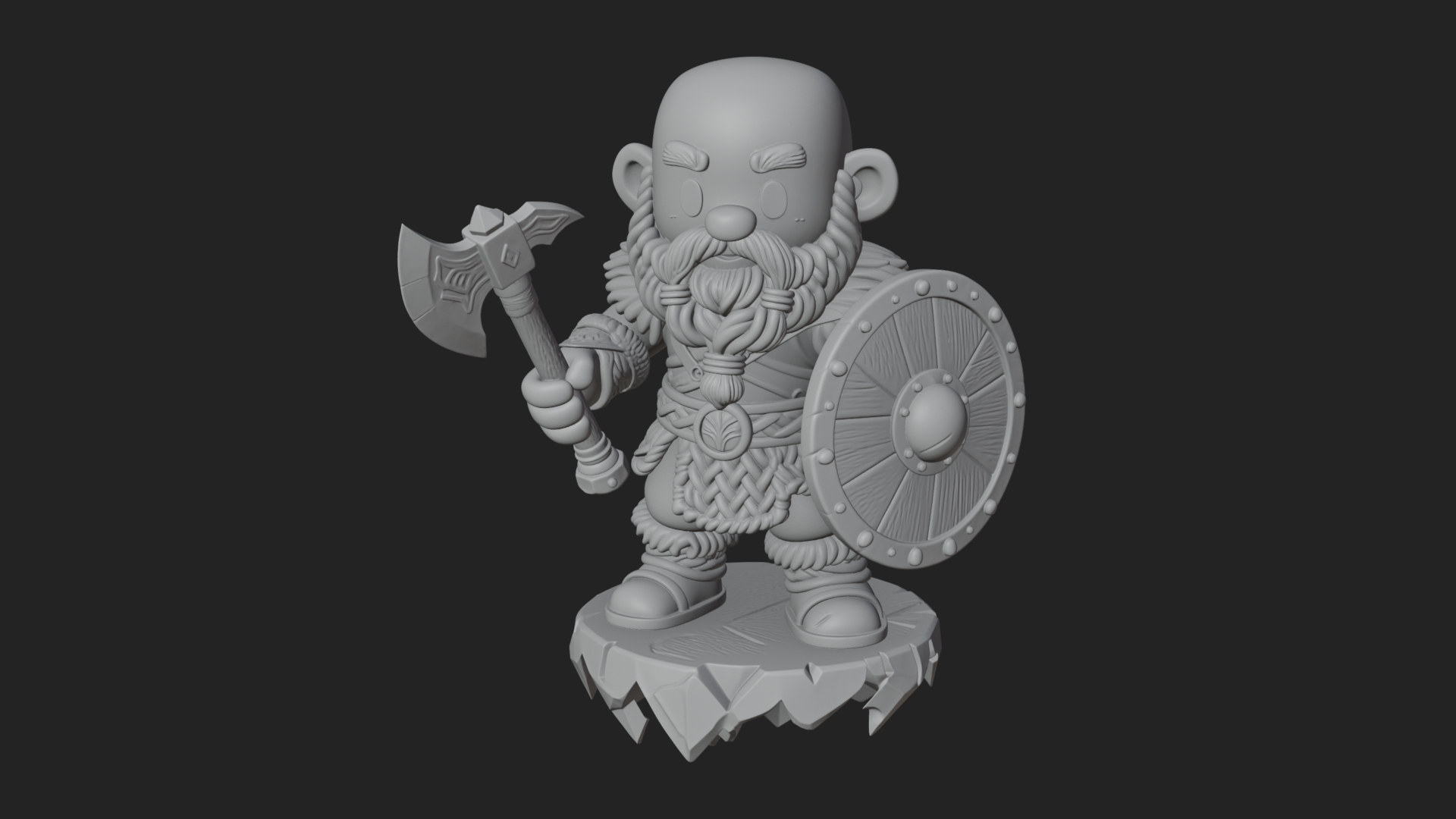 Chibi Bearded Dwarf With Axe Statue Design 3 3D Print Model 3D Model