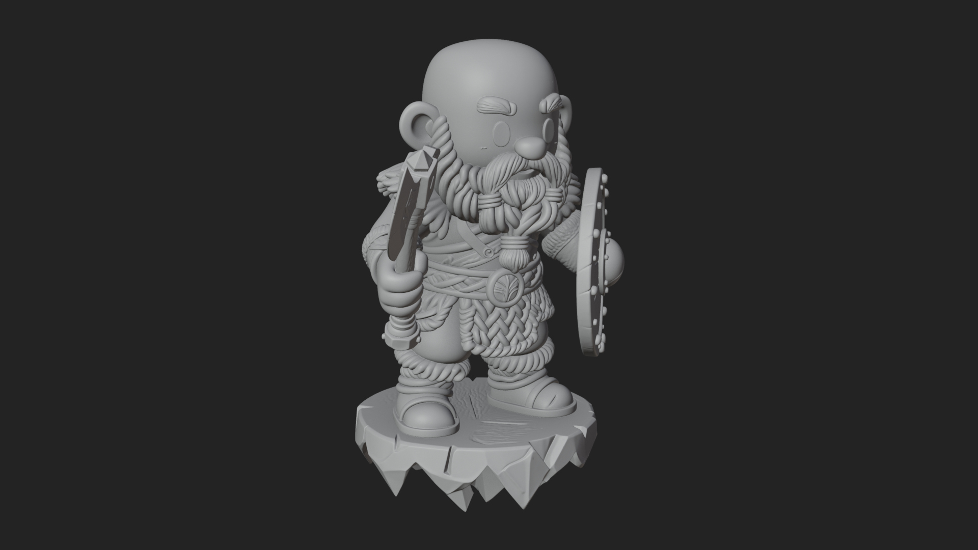 Chibi Bearded Dwarf With Axe Statue Design 3 3D Print Model 3D Model