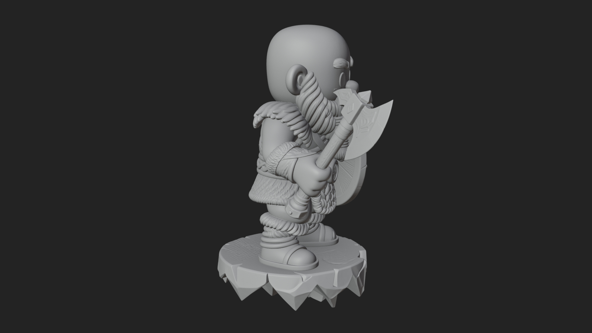 Chibi Bearded Dwarf With Axe Statue Design 3 3D Print Model 3D Model
