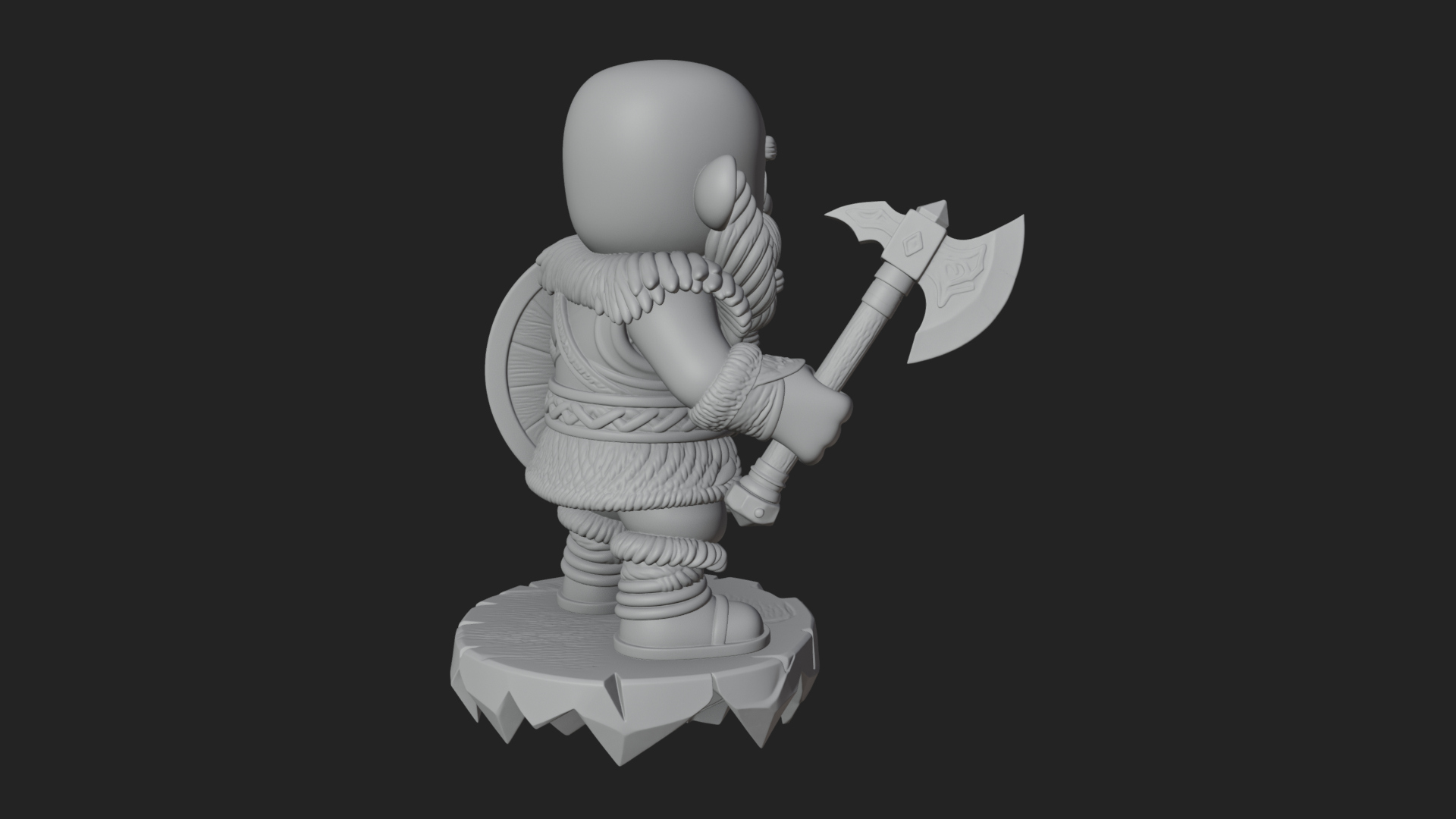 Chibi Bearded Dwarf With Axe Statue Design 3 3D Print Model 3D Model
