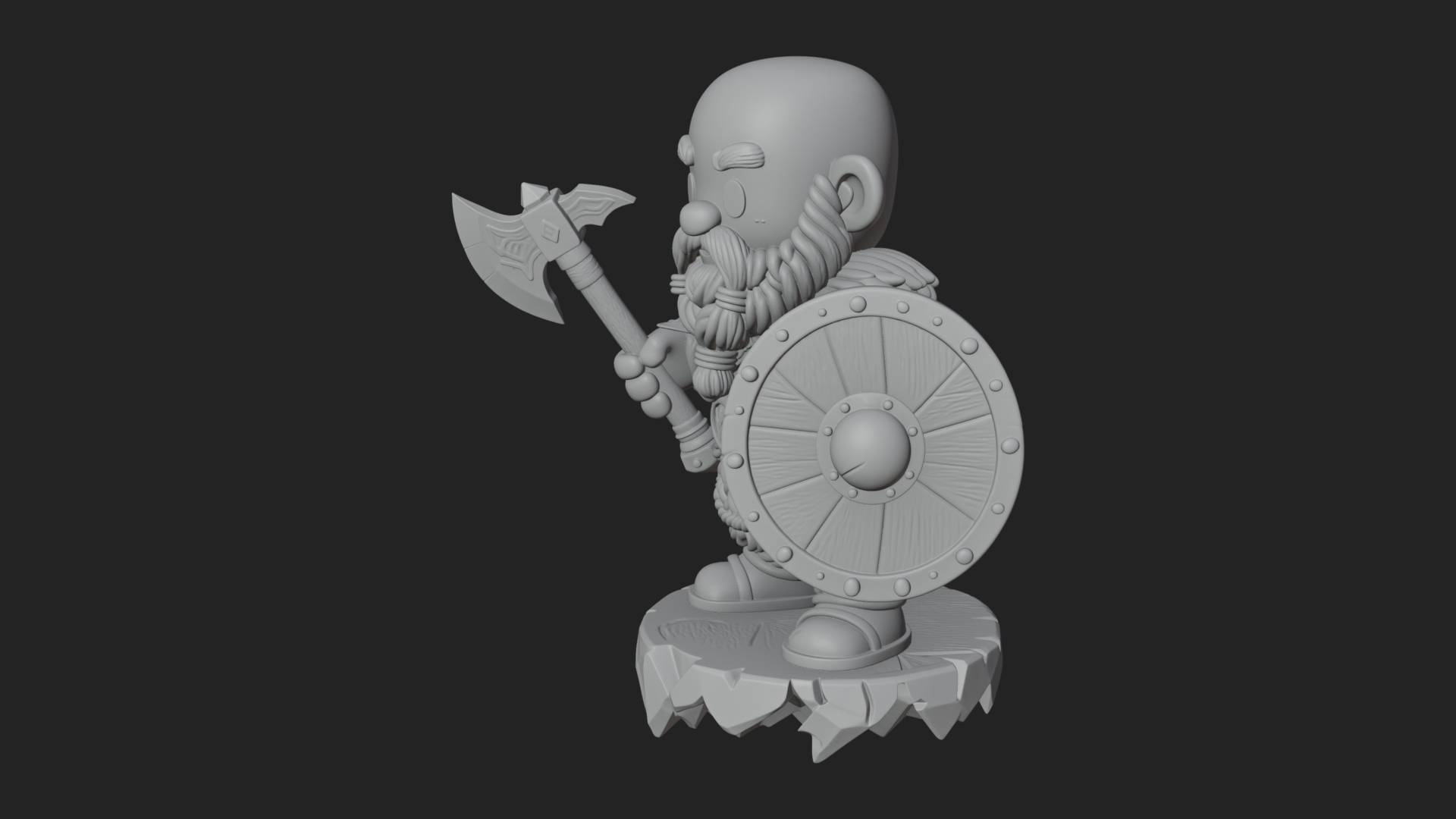 Chibi Bearded Dwarf With Axe Statue Design 3 3D Print Model 3D Model