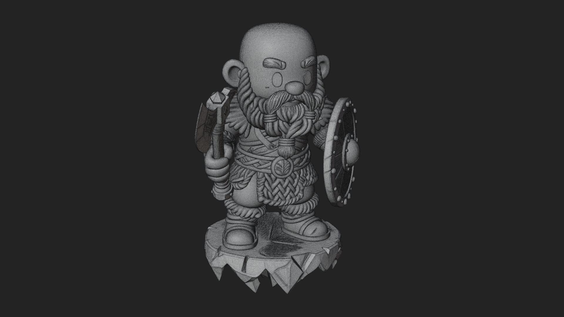 Chibi Bearded Dwarf With Axe Statue Design 3 3D Print Model 3D Model