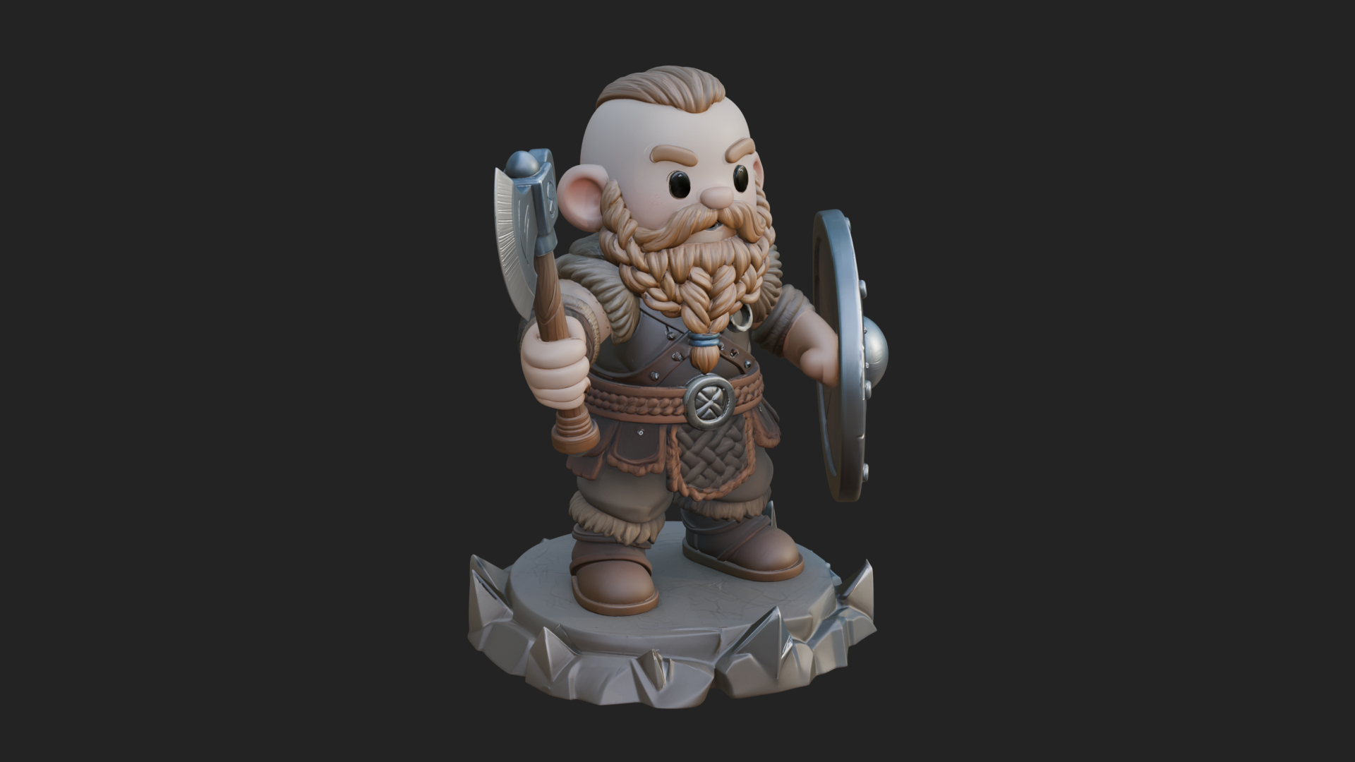 Chibi Bearded Dwarf With Axe Statue Design 4 3D Print Model 3D Model