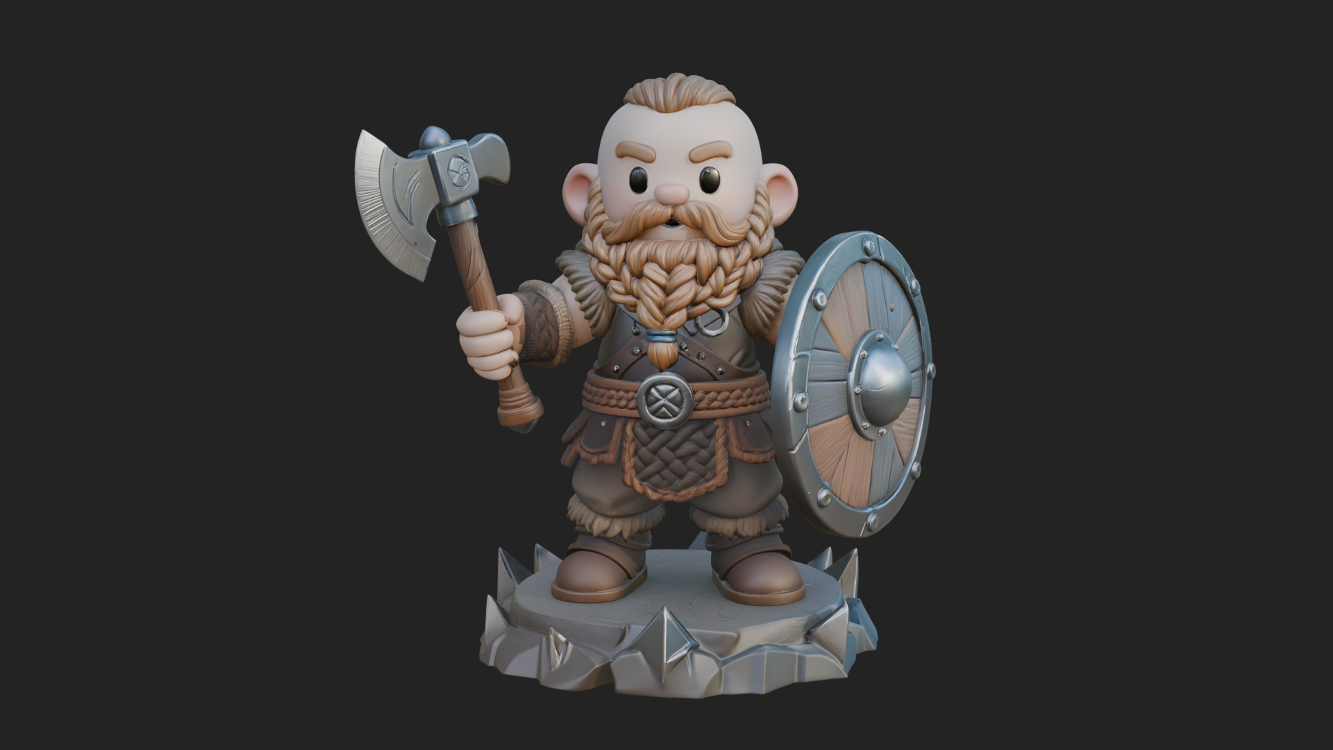 Chibi Bearded Dwarf With Axe Statue Design 4 3D Print Model 3D Model