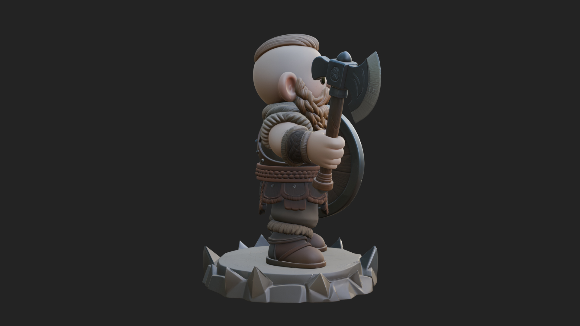 Chibi Bearded Dwarf With Axe Statue Design 4 3D Print Model 3D Model