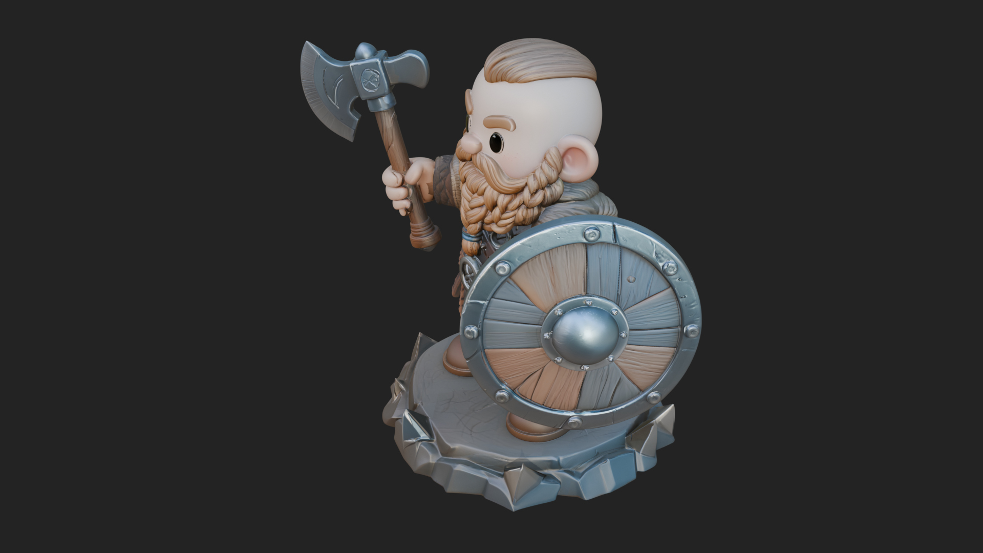 Chibi Bearded Dwarf With Axe Statue Design 4 3D Print Model 3D Model