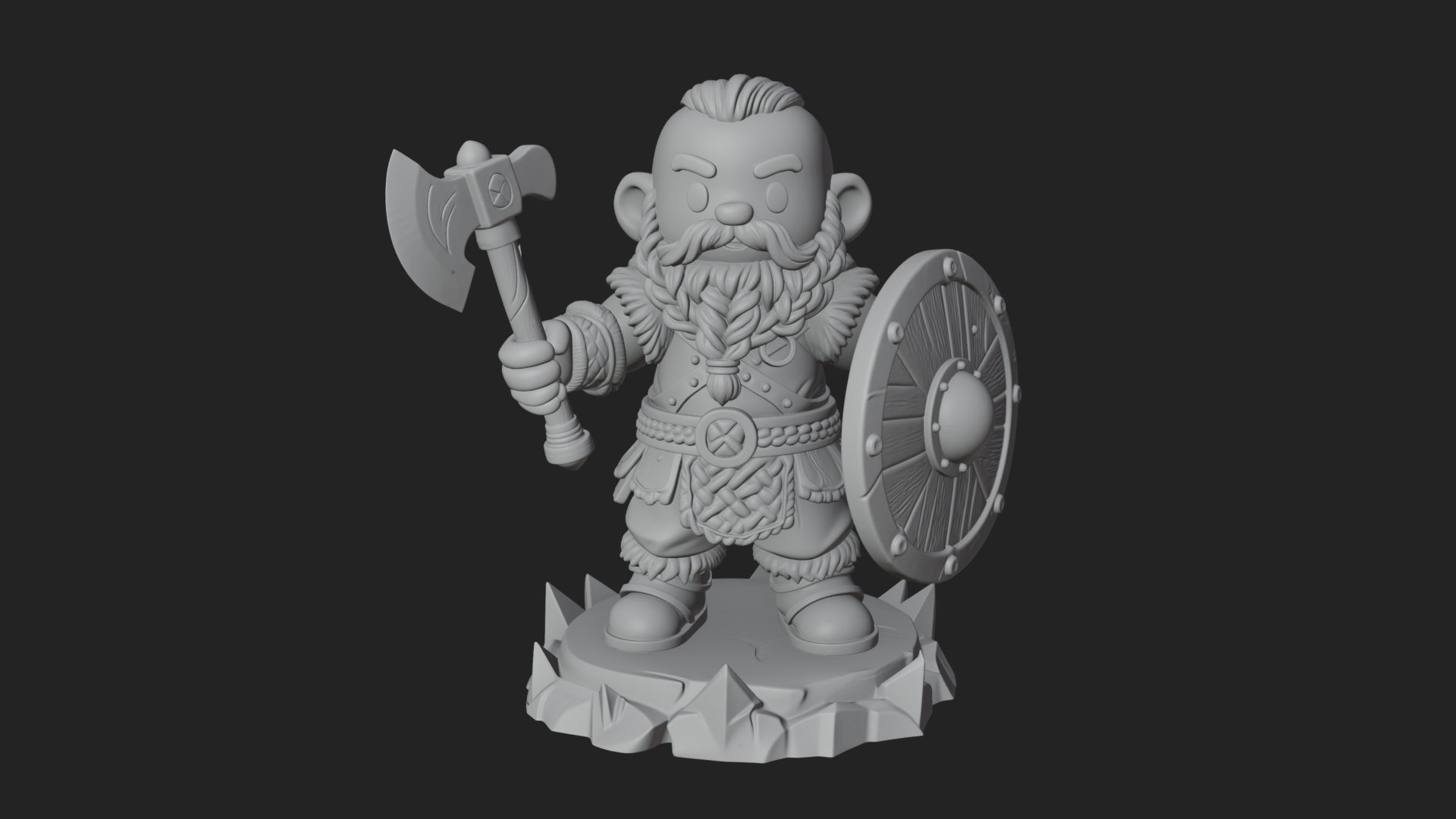 Chibi Bearded Dwarf With Axe Statue Design 4 3D Print Model 3D Model