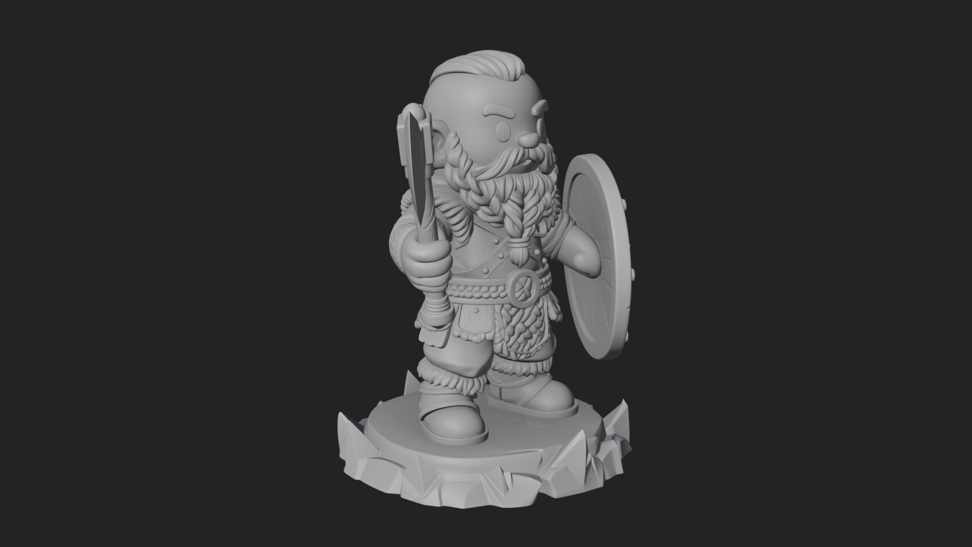 Chibi Bearded Dwarf With Axe Statue Design 4 3D Print Model 3D Model