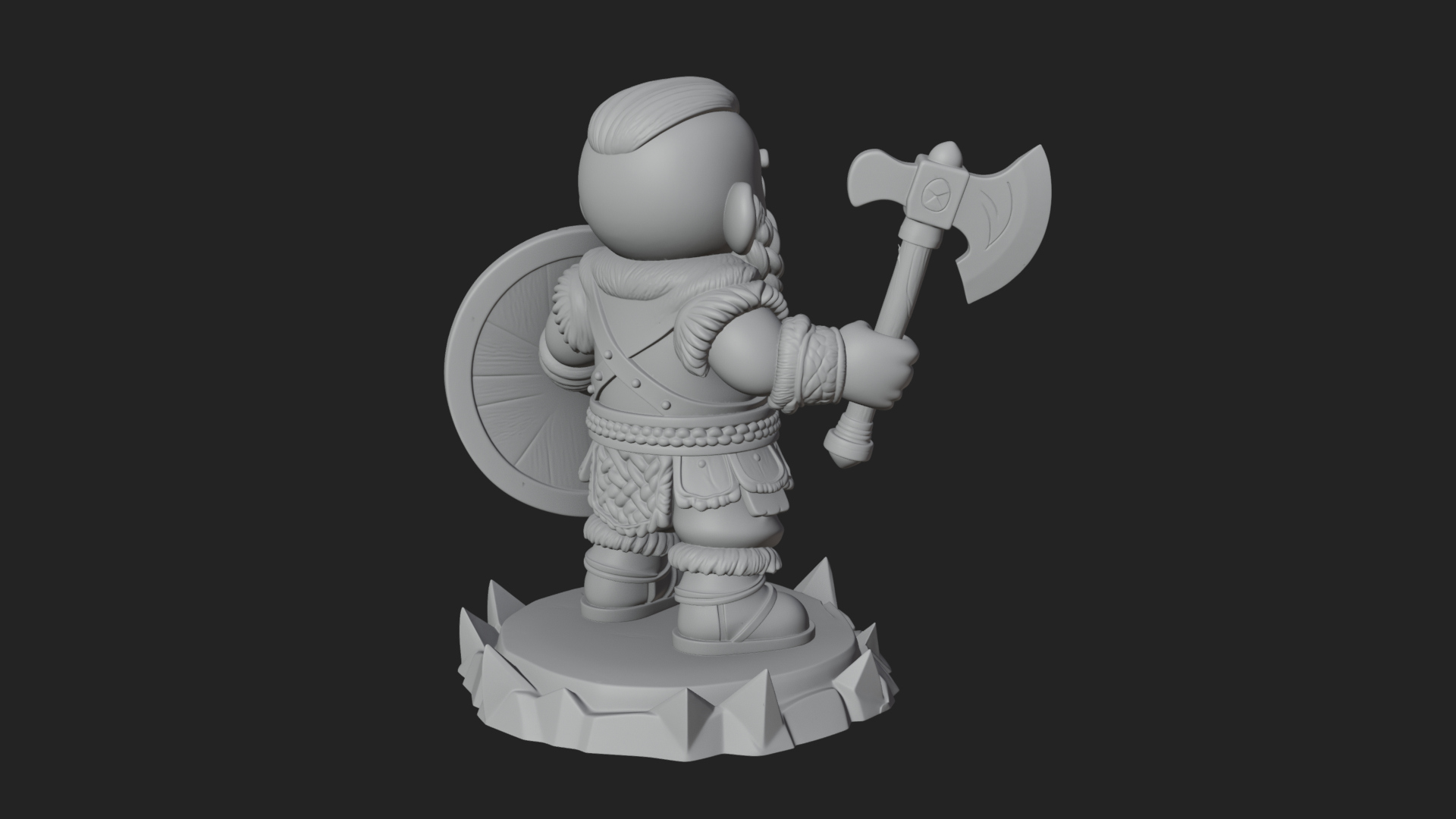 Chibi Bearded Dwarf With Axe Statue Design 4 3D Print Model 3D Model